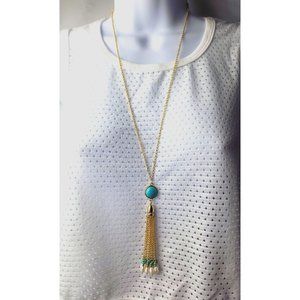 New Chico's Moon stone turquoise tassel white pearl necklace